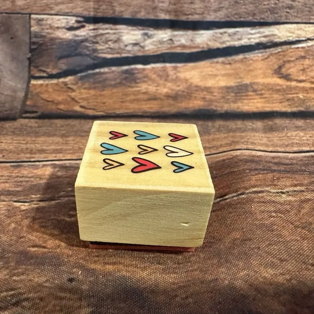Doodle Hearts Mini Wood Rubber Stamp Background Multi Heart Craft Scrapbook